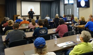 Ventura Police Chief Ken Corney addresses the attendees at the first Police Department’s Community Academy meeting. That’s me on the bottom.