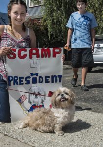 Even though they are too young to vote Jolie Seemayer and Evin Brown showed their support for Scamp.