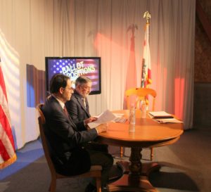 Herbert Gooch, CLU and Scott Frisch, CSUCI prep for their election show with David Maron, LWV.