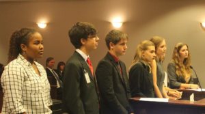 Ventura Family YMCA Youth & Government delegates introduce a mock bill at their bill hearing night held Nov. 28 at the California Court of Appeals.