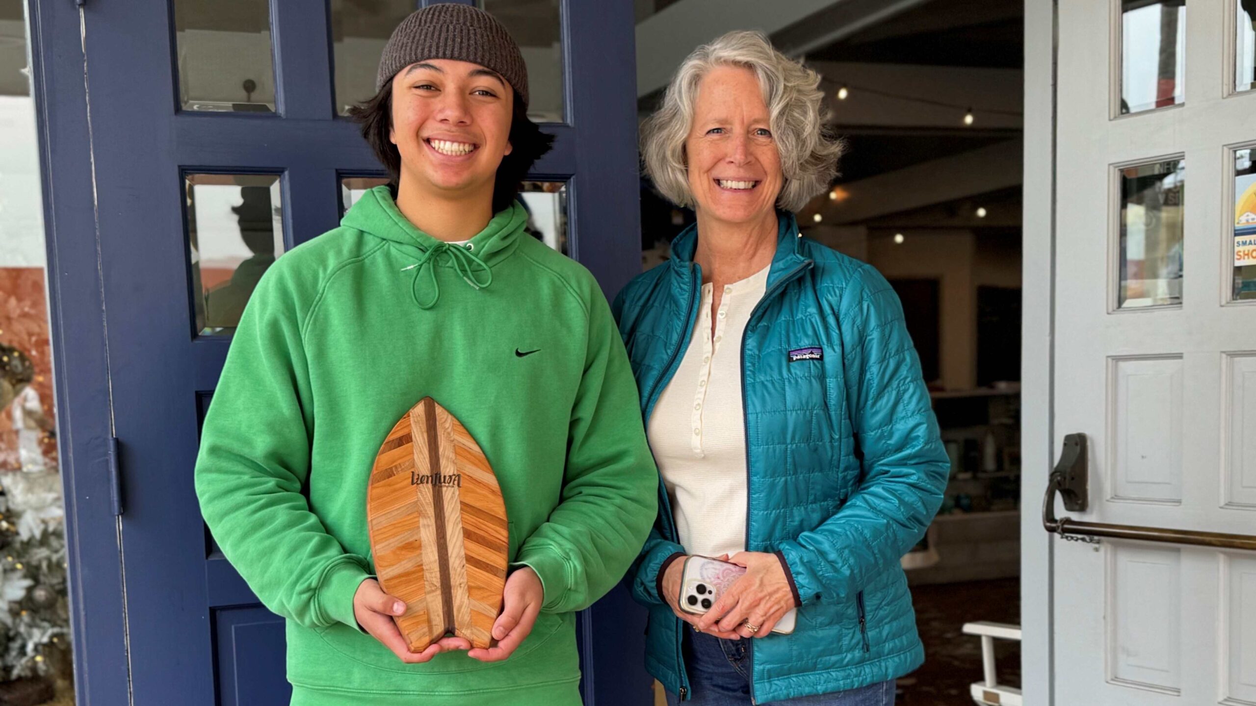 Ben Medina, Buena High School, CTE Woodworking Program and downtown Ventura partner, Michele Foster from Visit Ventura.