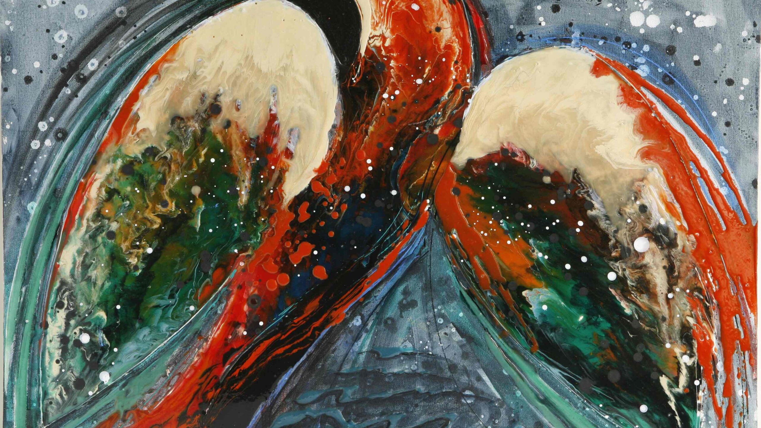 Painting: Seabirds by Len Poteshman, epoxy on canvas, 24”x 30”