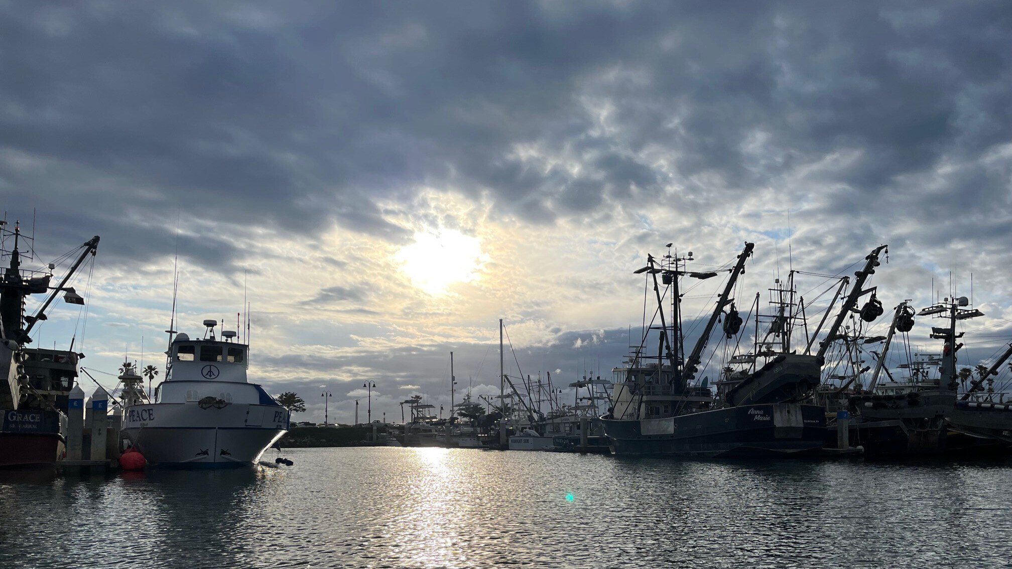 Photo of Ventura Harbor at sunset.