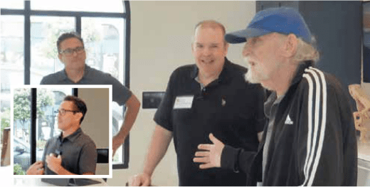 City Councilmember, Alex Mangone talks with Brett Hilton, Sheldon Brown and community members at a recent Portside Ventura Harbor event.