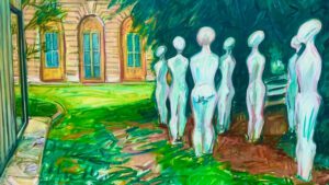 Painting by Karen Lewis titled 'Surveillance'.