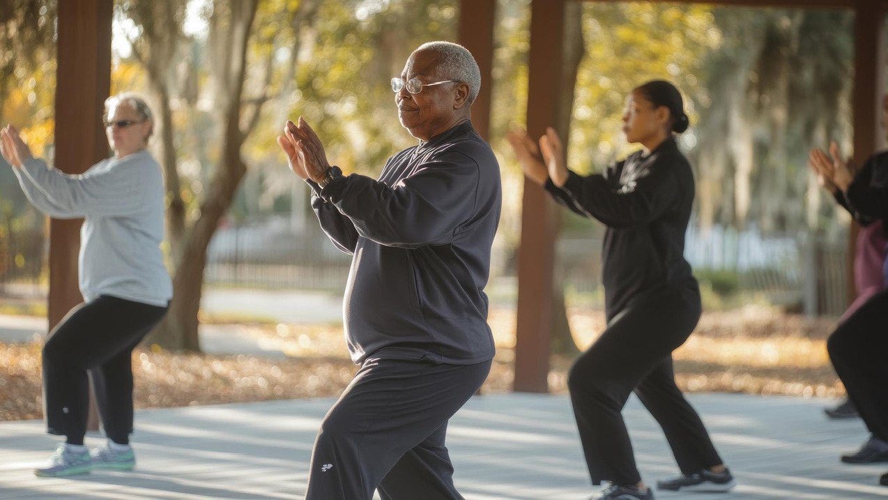 Seniors practicing Tai Chi