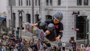 Skater launched in air