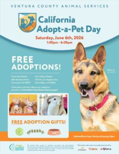 Graphic from VCAS with info on California Adopt-a-Pet Day.