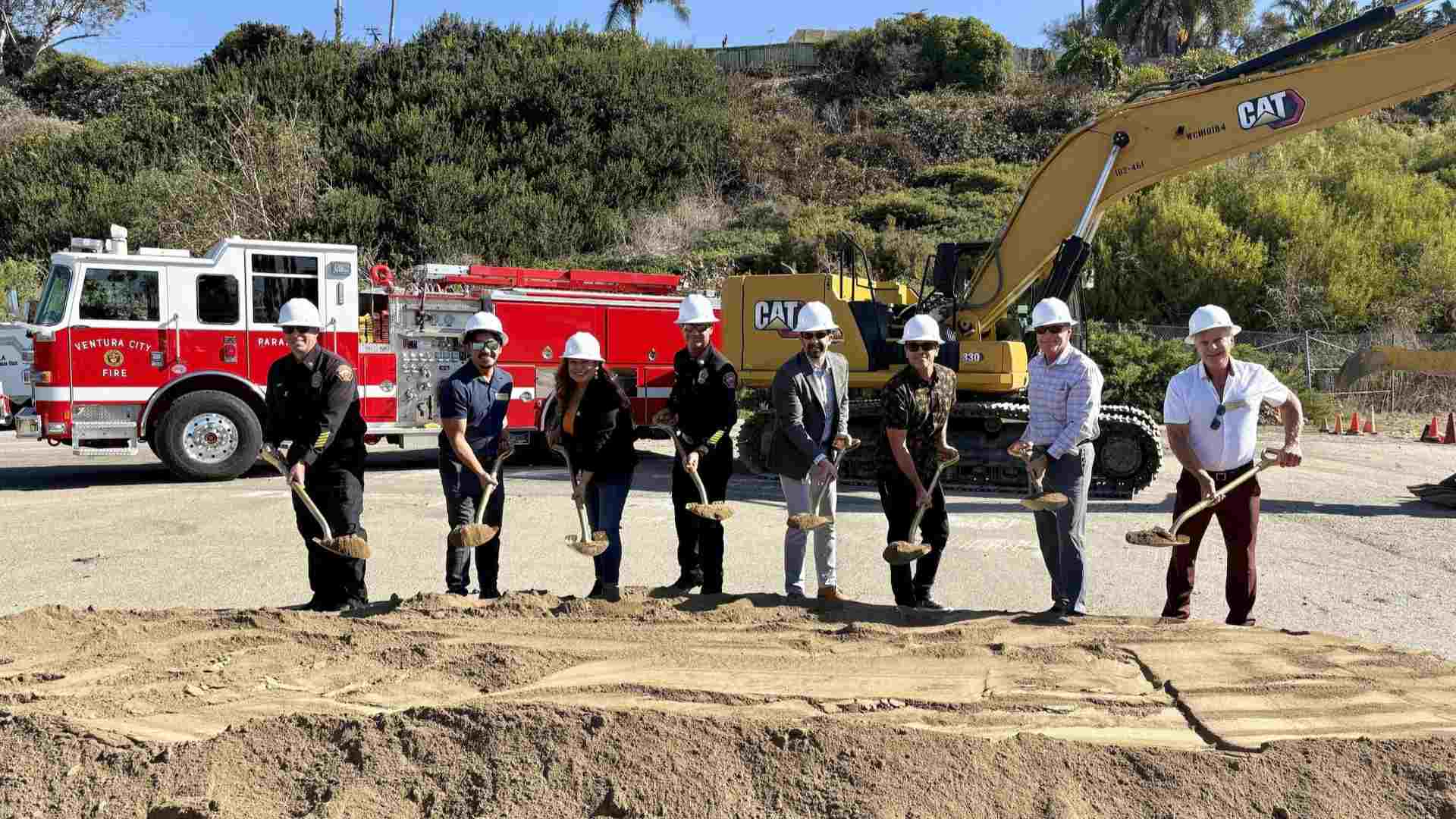 L-R: Ventura Fire Battalion Chief, Councilmember Ryyn Schumacher, Mayor Dr. Jeannette Sanchez-Palacios, Ventura Fire Chief Kris McDonald, City Manager Bill Ayub, Councilmember Alex Mangone, Deputy City Manager Brick Conners, Deputy Mayor Doug Halter.